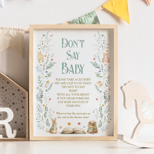 Affiche Jeu de Baby Shower 'Ne dites pas bébé' avec un liv (Créateur téléchargé)