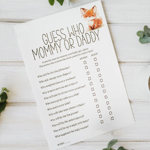Affiche Jeu de Baby Shower 'Petit Renard Maman ou Papa'