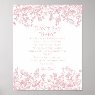 Affiche Jeu de baby shower Rose Chinoiserie Ne dites pas b