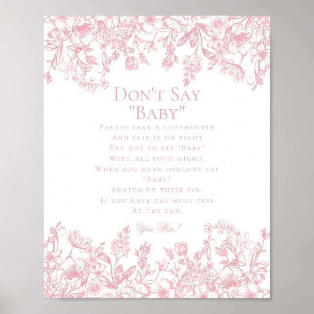 Affiche Jeu de baby shower Rose Chinoiserie Ne dites pas b (Devant)