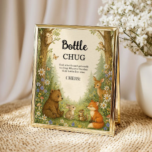 Affiche Jeu de baby shower Woodland Bottle Chug Forest