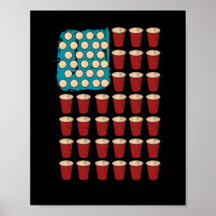 Affiche Jeu de boisson Beer Pong Drapeau américain 4 juill