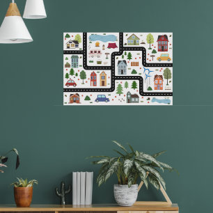 Affiche Jeu de cartes pour enfants avec route, voitures et