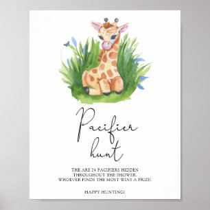 Affiche Jeu de chasse à la girafe - tétine pour baby showe