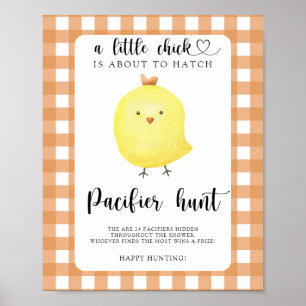 Affiche Jeu de chasse à la sucette pour baby shower Coq