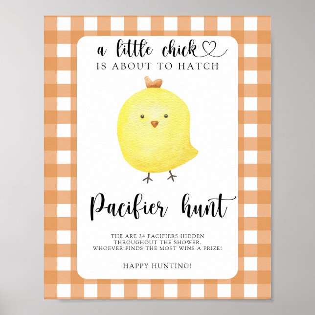 Affiche Jeu de chasse à la sucette pour baby shower Coq (Devant)