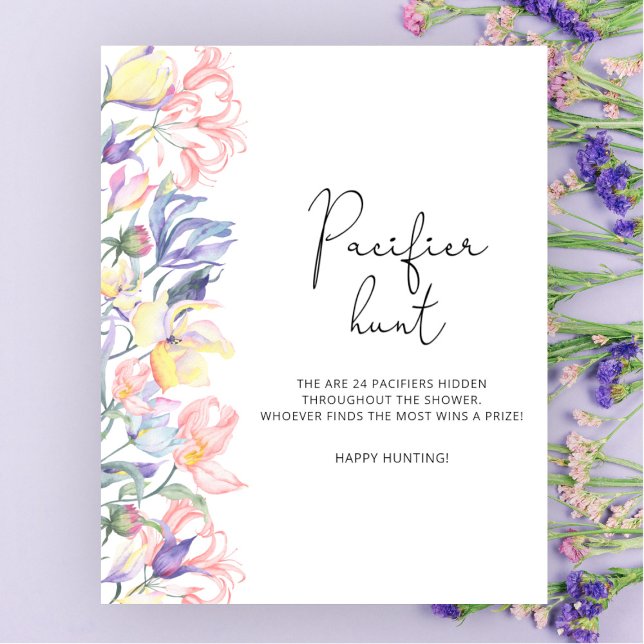 Affiche Jeu de chasse à la sucette pour baby shower Fleurs (Créateur téléchargé)