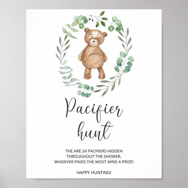 Affiche jeu de chasse à la tétine de petit ours pour baby  (Devant)