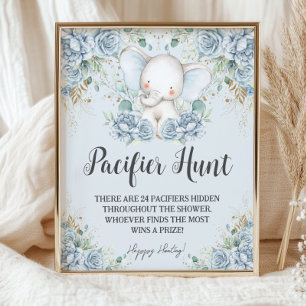 Affiche Jeu de chasse à la tétine éléphant floral bleu béb