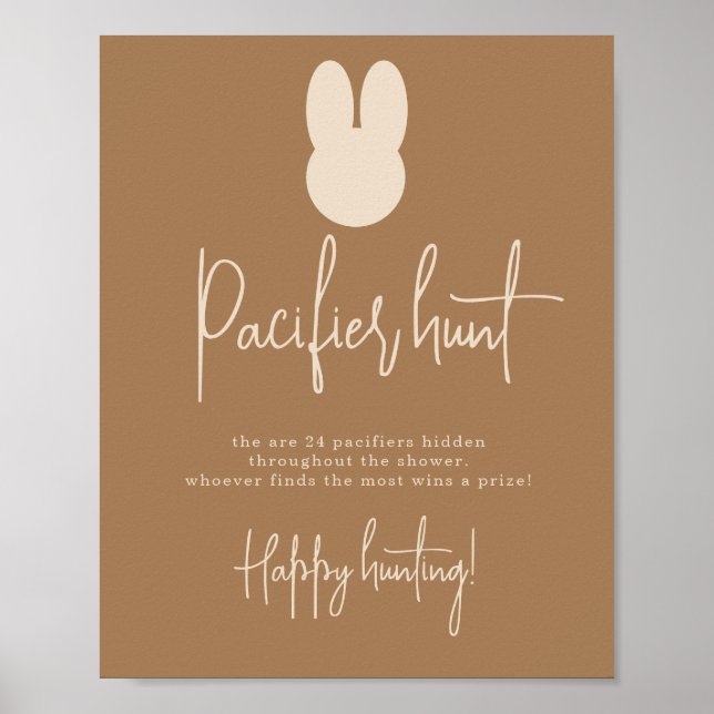 Affiche Jeu de chasse à la tétine simple lapin baby shower (Devant)