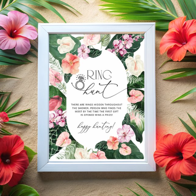 Affiche Jeu de chasse à l'anneau Baby Shower Floral Tropic (Créateur téléchargé)