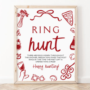 Affiche Jeu de chasse à l'anneau de pâtes italien rouge po