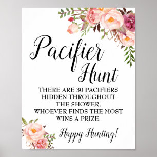 Affiche Jeu de chasse Pacifique Baby shower fleurs roses s