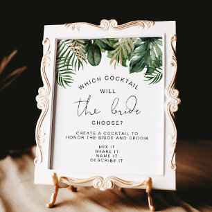 Affiche Jeu de Cocktail Été Feuilles Tropicales Réception