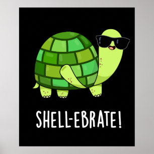 Affiche Jeu de coquille Funny Tortoise Animal Pun Dark BG