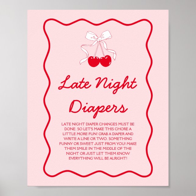 Affiche Jeu de couche pour bébé Cerise Baby Shower Late Ni (Devant)
