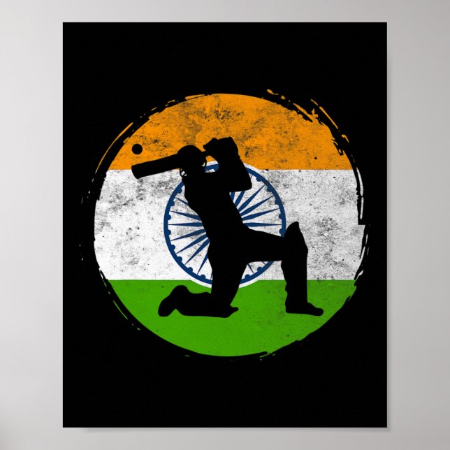 Affiche Jeu de cricket sport drapeau de l'Inde joueur de c (Devant)