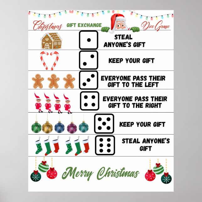 Affiche Jeu de dés pour échange de cadeaux de Noël (Devant)