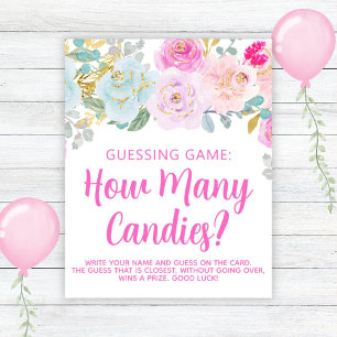 Affiche Jeu de devinette Baby Shower Fille Fleurs Roses