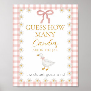 Affiche Jeu de devinette de Baby Shower à carreaux roses d