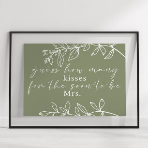 Affiche Jeu de devinette de bisous aux fleurs bohèmes vert