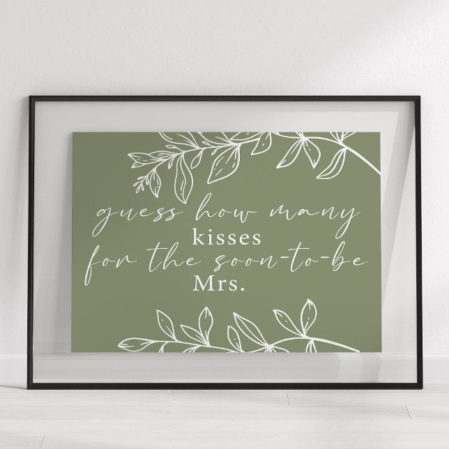 Affiche Jeu de devinette de bisous aux fleurs bohèmes vert (Créateur téléchargé)