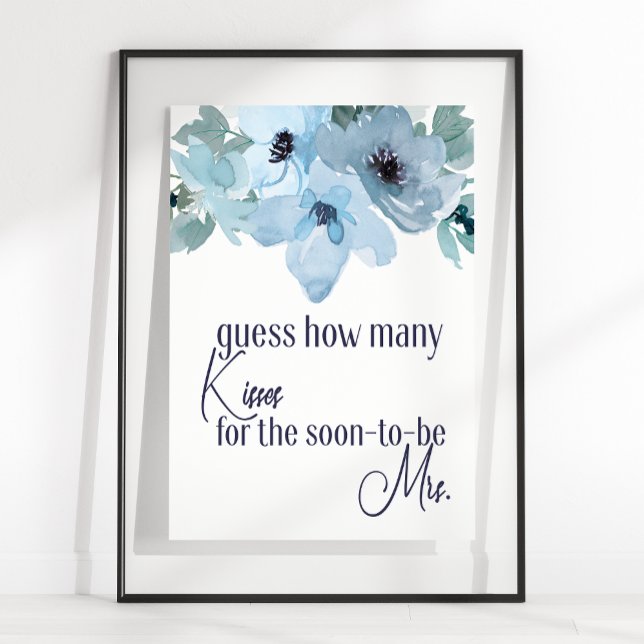 Affiche Jeu de devinette de bisous aux roses bleues pastel (Créateur téléchargé)