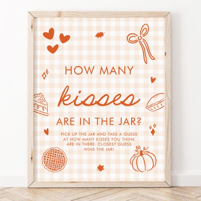 Affiche Jeu de devinette de bisous Fall Gingham Cutie Pie (Fall Gingham Cutie Pie Guess How Many Kisses Game Sign)