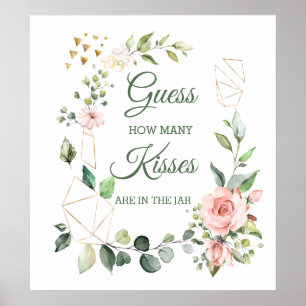 Affiche Jeu de devinette de bisous floraux roses et verdur
