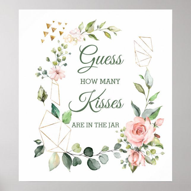 Affiche Jeu de devinette de bisous floraux roses et verdur (Devant)