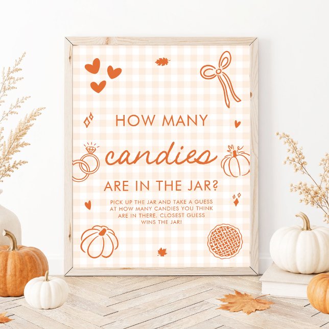 Affiche Jeu de devinette de bonbons dessinés à la main ora (Fall Orange Hand Drawn Guess How Many Candies Game Sign)
