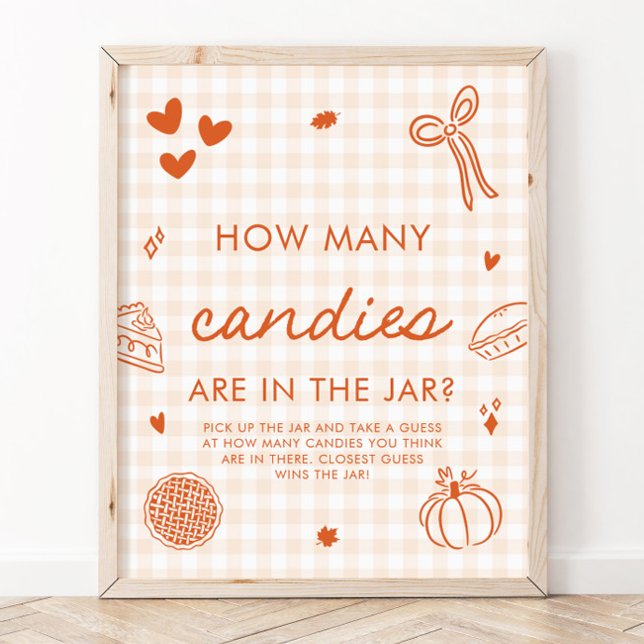 Affiche Jeu de devinette de bonbons Fall Gingham Cutie Pie (Fall Gingham Cutie Pie Guess How Many Candies Game)