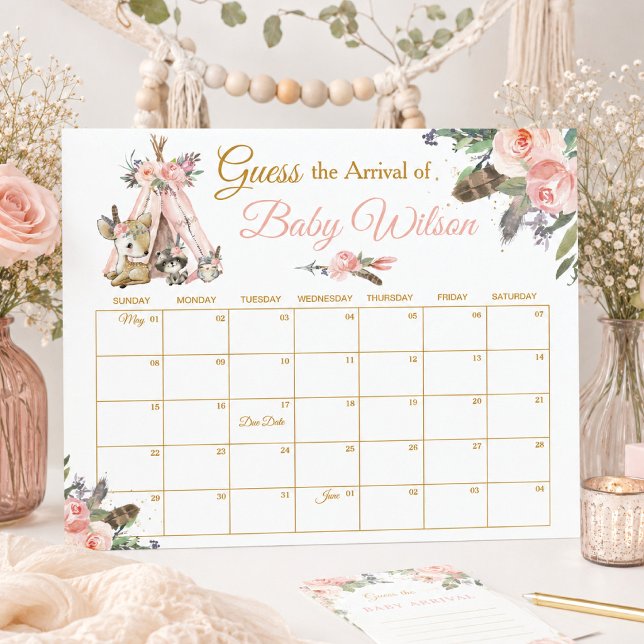 Affiche Jeu de devinette de l'arrivée de bébé Floral Triba (Créateur téléchargé)