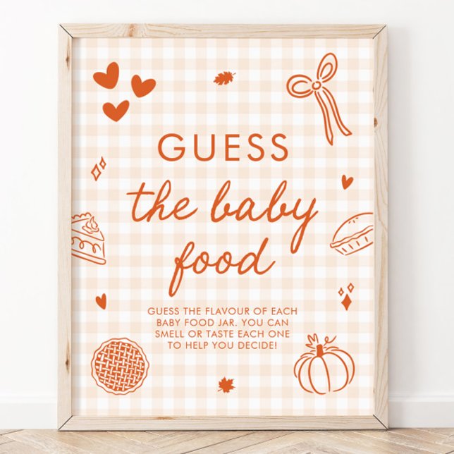 Affiche Jeu de devinette de nourriture pour bébé Cutie Pie (Fall Gingham Cutie Pie Guess the Baby Food Game Sign)