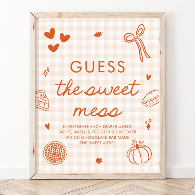 Affiche Jeu de devinette du désordre sucré Cutie Pie à car (Fall Gingham Cutie Pie Guess the Sweet Mess Game Sign)