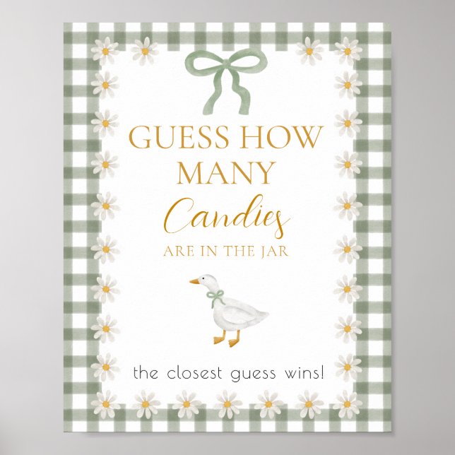 Affiche Jeu de devinette pour Baby Shower Canard Vert Ging (Devant)