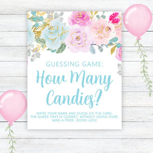 Affiche Jeu de devinette pour Baby Shower garçon Fleurs Bl