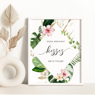 Affiche Jeu de douche de mariée tropical combien de baiser
