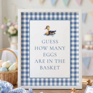 Affiche Jeu de douche pour bébé Canard à carreaux bleus, c