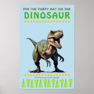 Affiche Jeu de fête : Épingler le Casquette sur le Dinosau