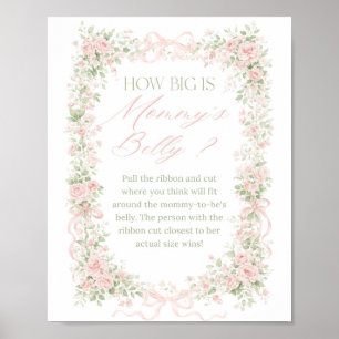 Affiche Jeu de futur maman bébé fille en fleurs à noeud fl