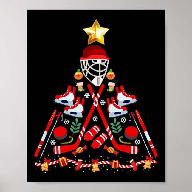 Affiche Jeu de hockey sur glace Noël Arbre s'amuser Xmas P (Devant)