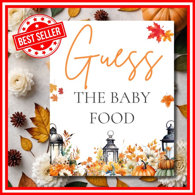 Affiche JEU DE LA NOURRITURE POUR BÉBÉ Little Pumpkin Baby (GUESS THE BABY FOOD A Little Pumpkin is on the Way Fall Autumn Baby Shower Game )