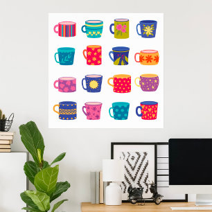 Affiche Jeu de Mug de café à motifs colorés et amusants