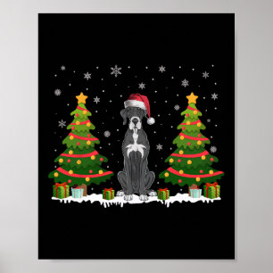 Affiche Jeu de Noël Lumières grand chien Danse Santa Hat N