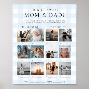 Affiche Jeu de photos de l'âge des parents en vichy bleu