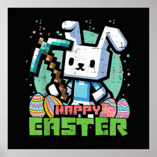 Affiche Jeu de pixels de lapin de Pâques heureux 