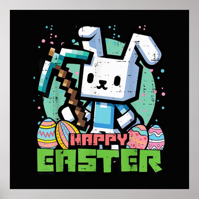 Affiche Jeu de pixels de lapin de Pâques heureux  (Devant)