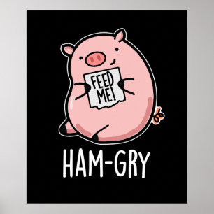 Affiche Jeu de porc animal amusant, affamé BG foncé