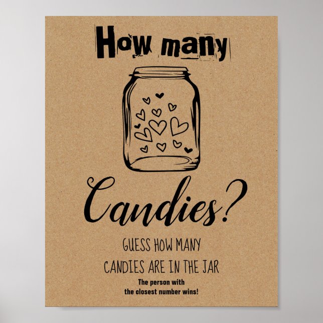 Affiche Jeu de Salle de Fête de Mariage Combien de Bonbons (Devant)